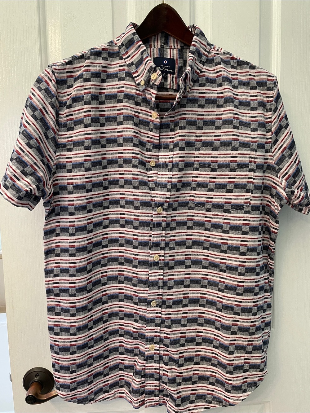 Short sleeve Ben Sherman linen/cotton shirt Red White Blue Size Large